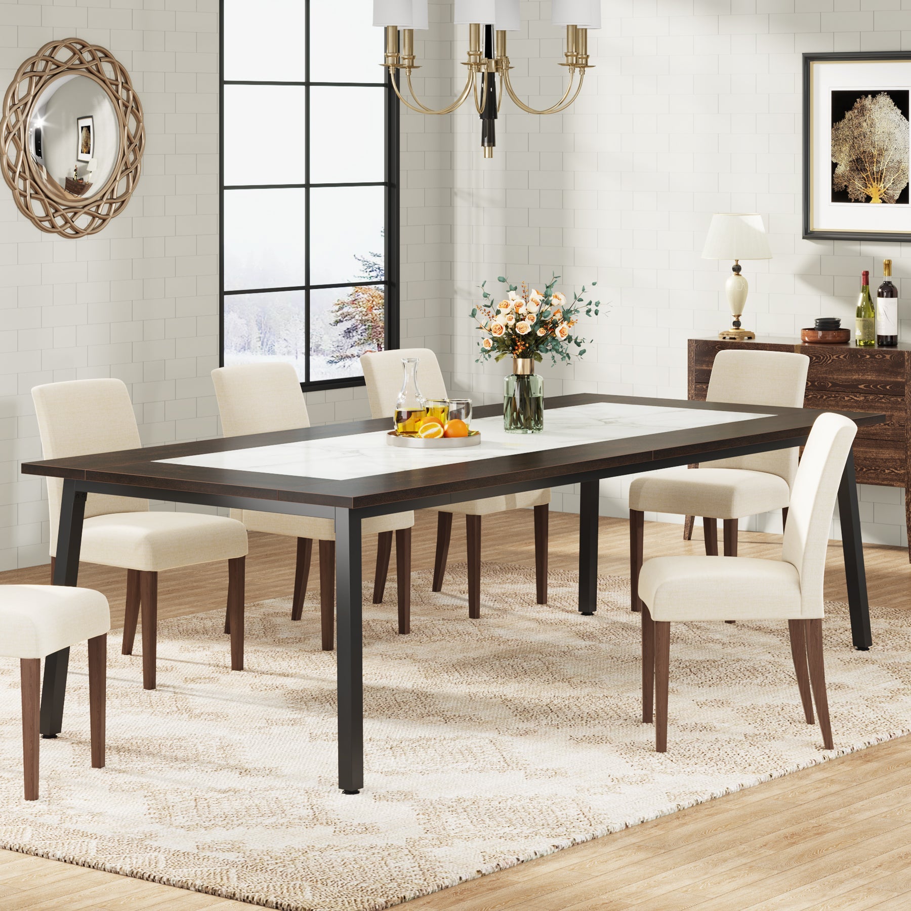 79-Inch Dining Table for 8-10 People, Modern Kitchen Dinner Table