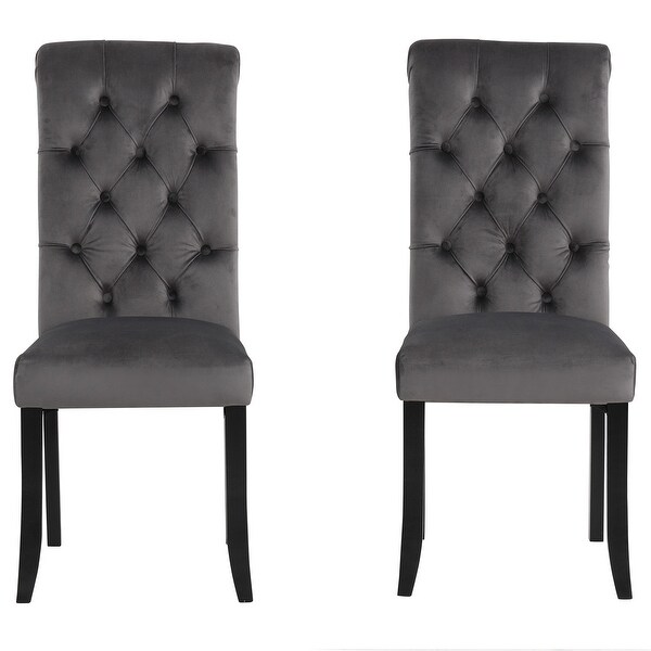 Fabric Tufted Dining Chair with Wooden Legs (Set of 2)