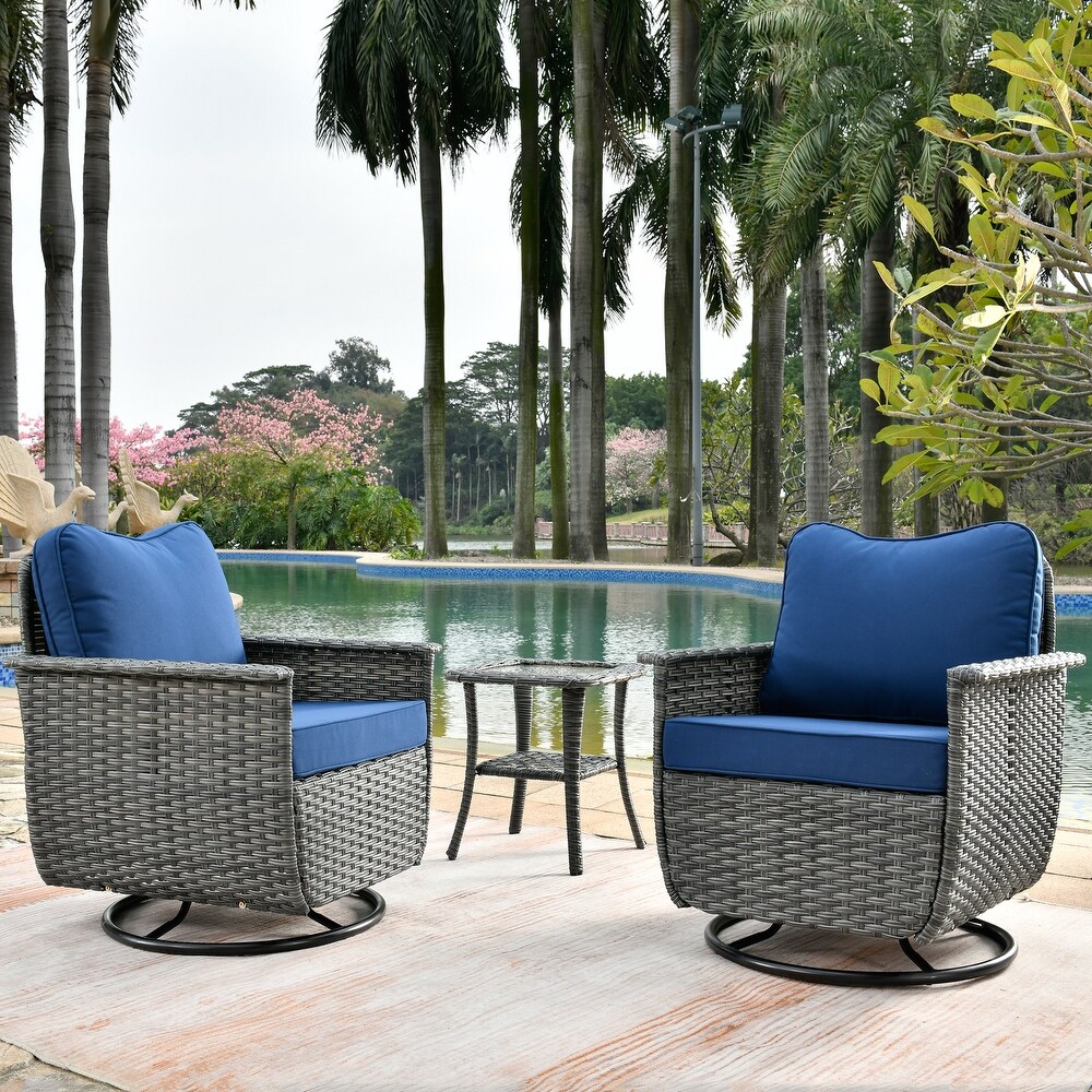 OVIOS 3 piece Pet Friendly Patio Furniture Swivel Chairs Wicker Set