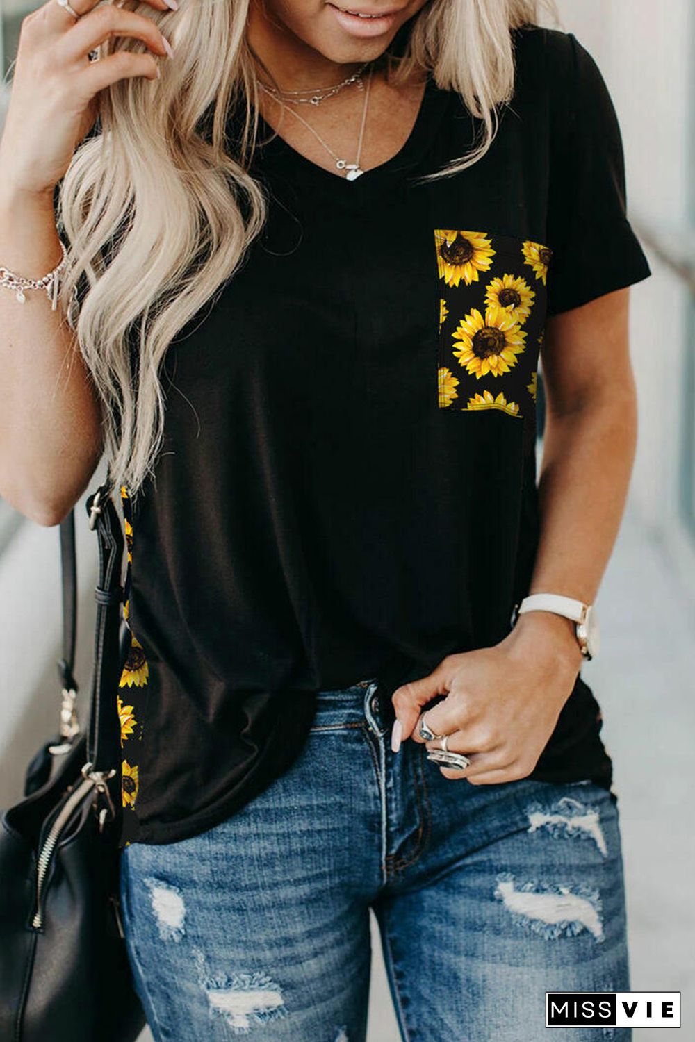 Yellow Leopard Printed Splicing T-Shirt