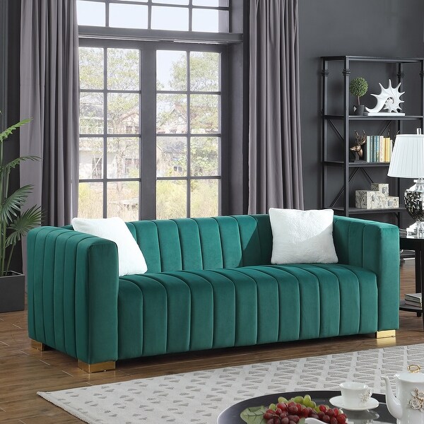 3-Seat Velvet Sofa with Pillows