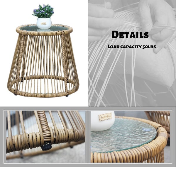 3 pieces Outdoor Patio Balcony Natural Color Wicker Chair Table Set -  - 37630127