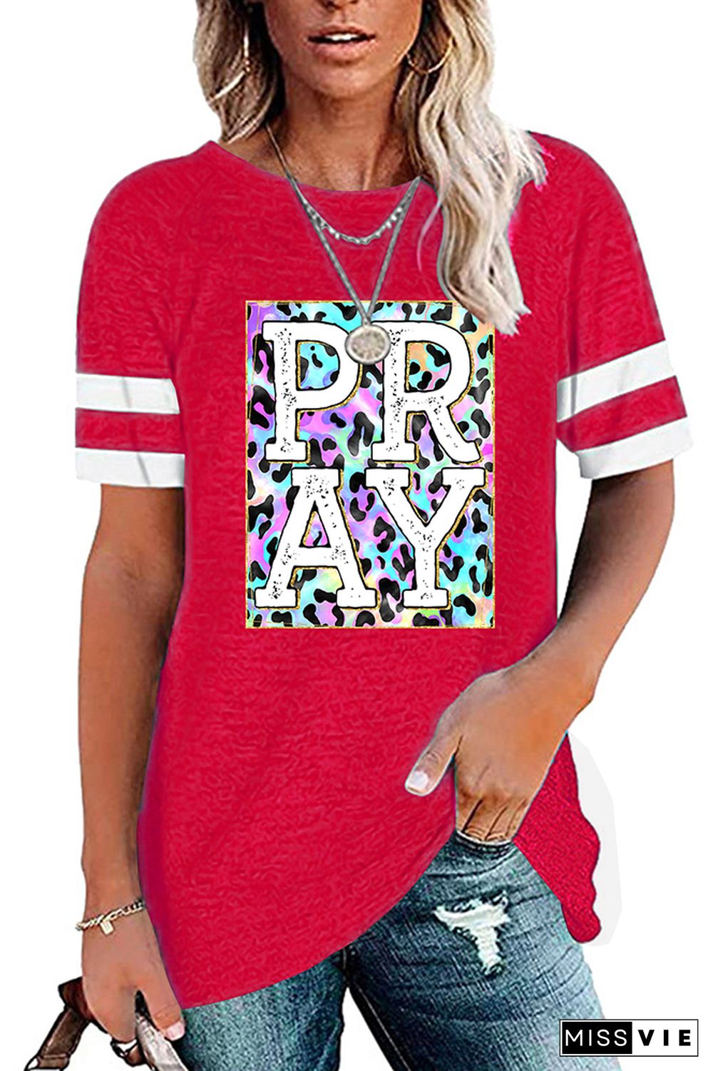 Pray Colorful Leopard Graphic Tee Wholesale