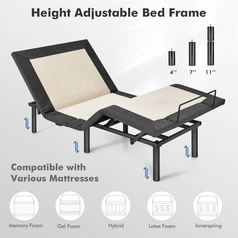 Adjustable Bed Base with Wireless Remote, Zero Gravity Smart Electric Bed Frame with Massage Modes