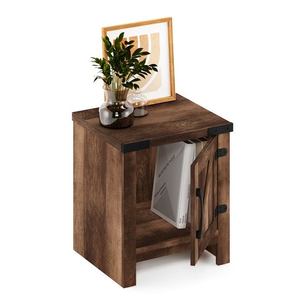 Furinno Jensen Farmhouse End Table with Barn Door