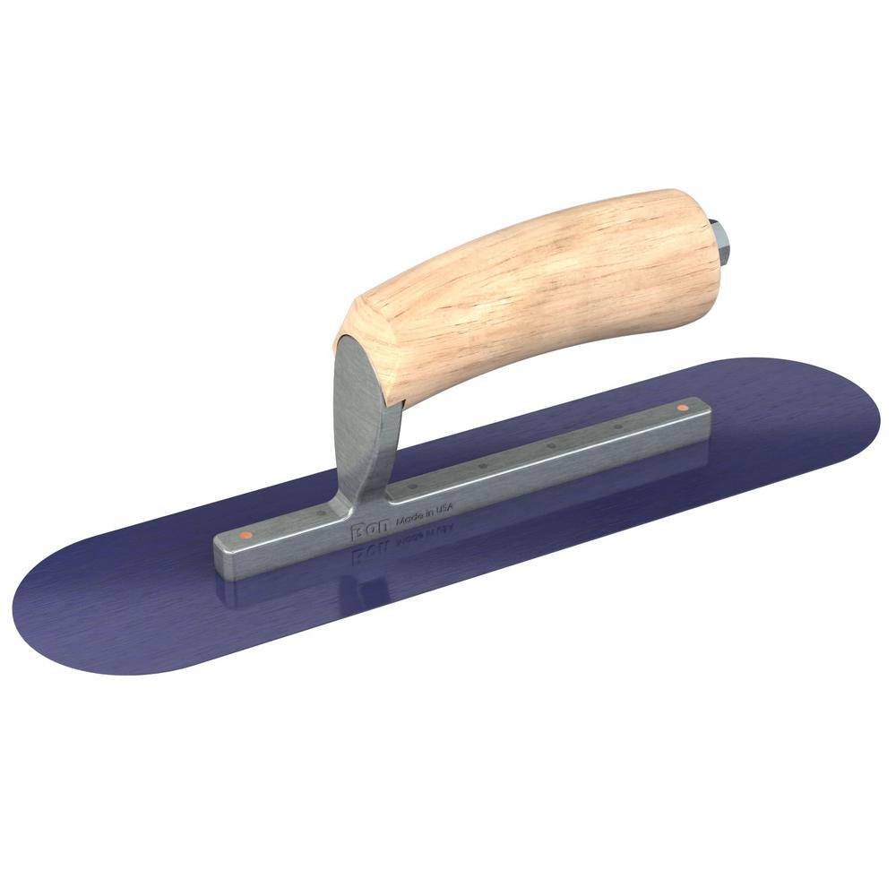 Bon Tool 14 in. x 3 in. Blue Steel Round End Pool Trowel with Wood Handle and Short Shank 66-163