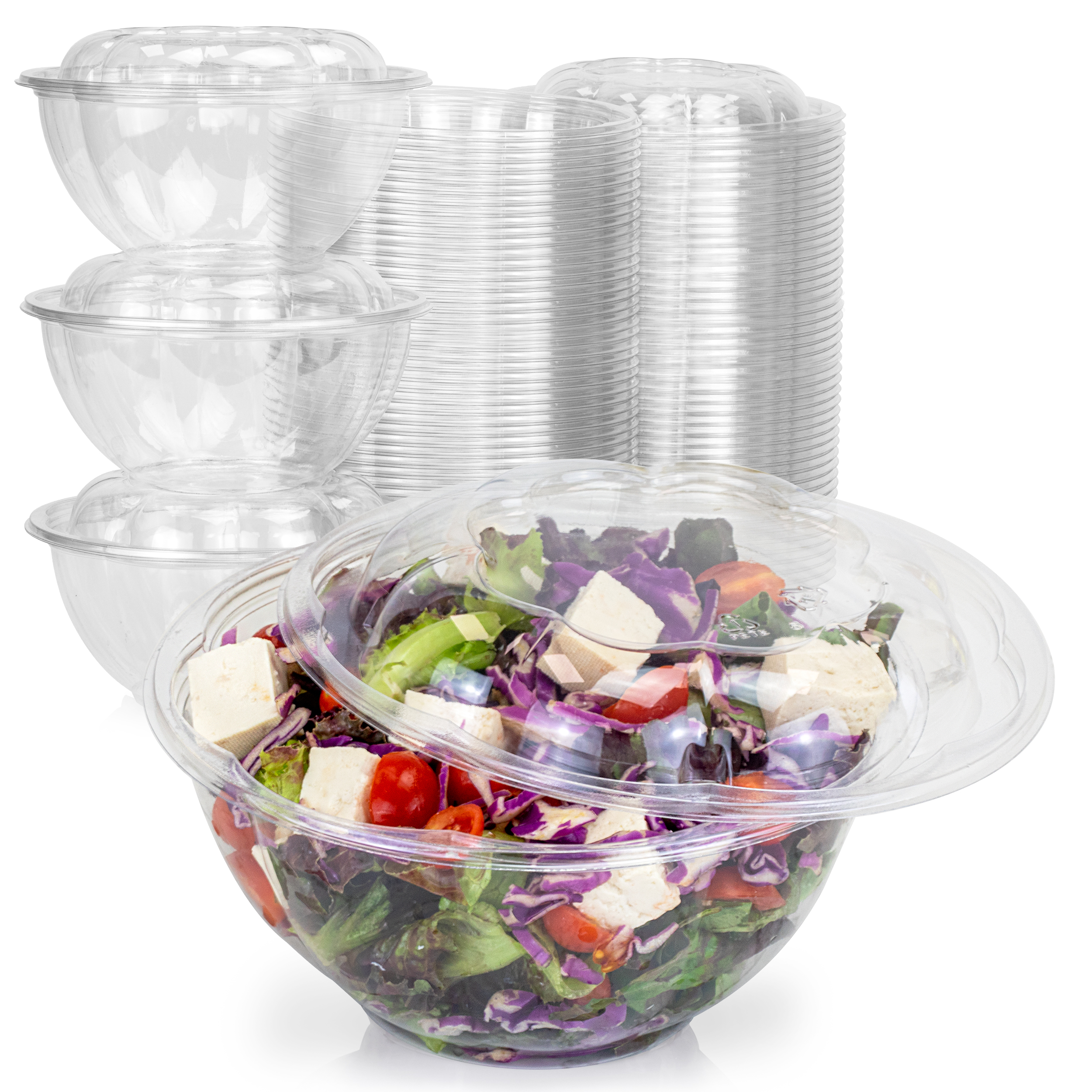 [50 pack] 32 oz bpa free clear plastic bowl with dome lids combo for salads fruits parfaits， disposable， medium size