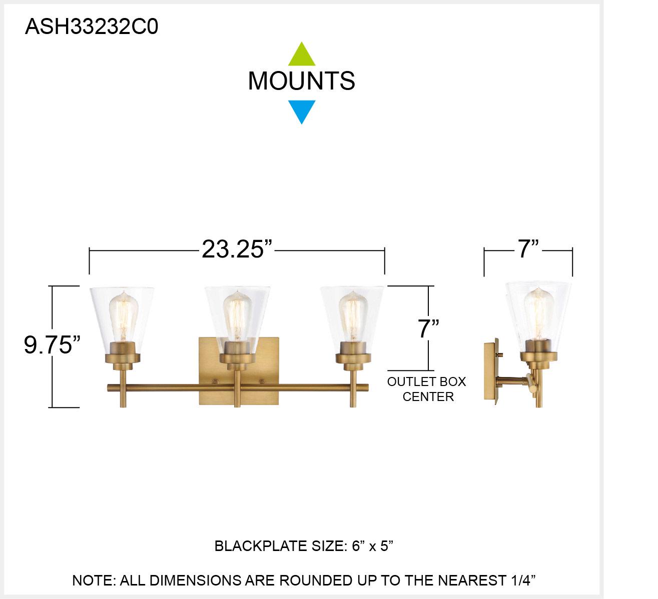 Ashley Harbour Kylen 3-Light Aged Brass Bath Light