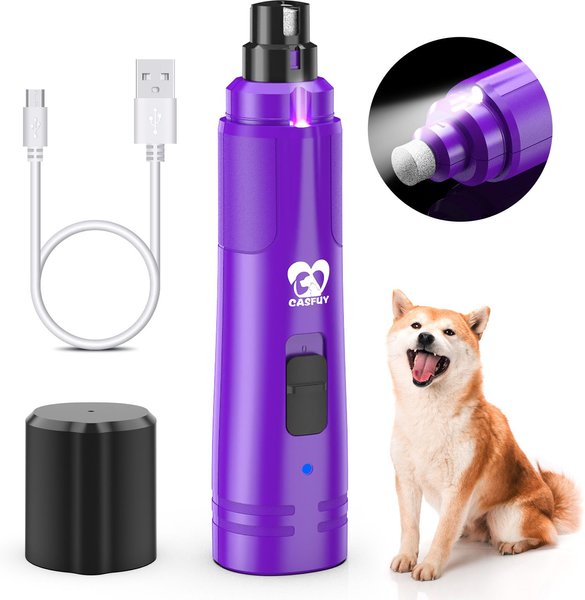 Casfuy 2-Speed Electric Dog Nail Grinder with LED Light， Purple