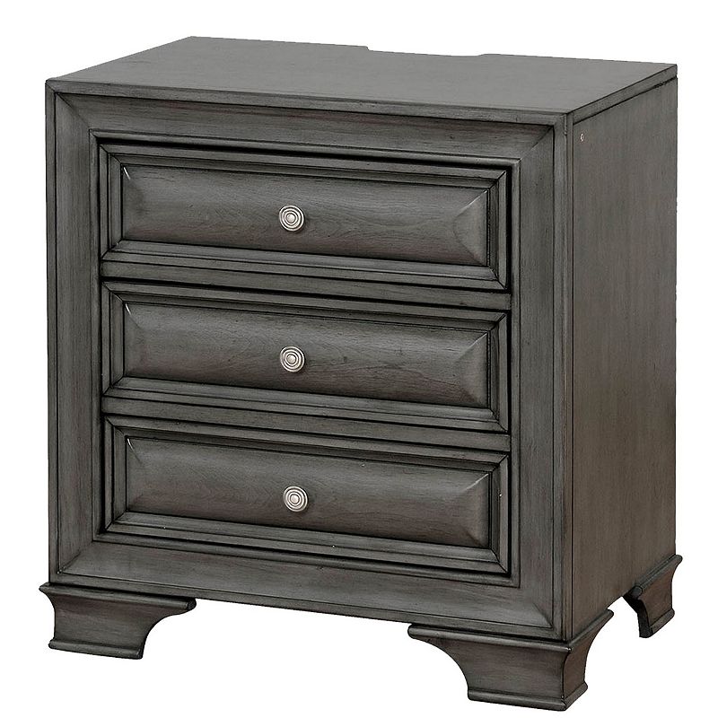 Transitional Wood Night Stand With Night Light， Gray