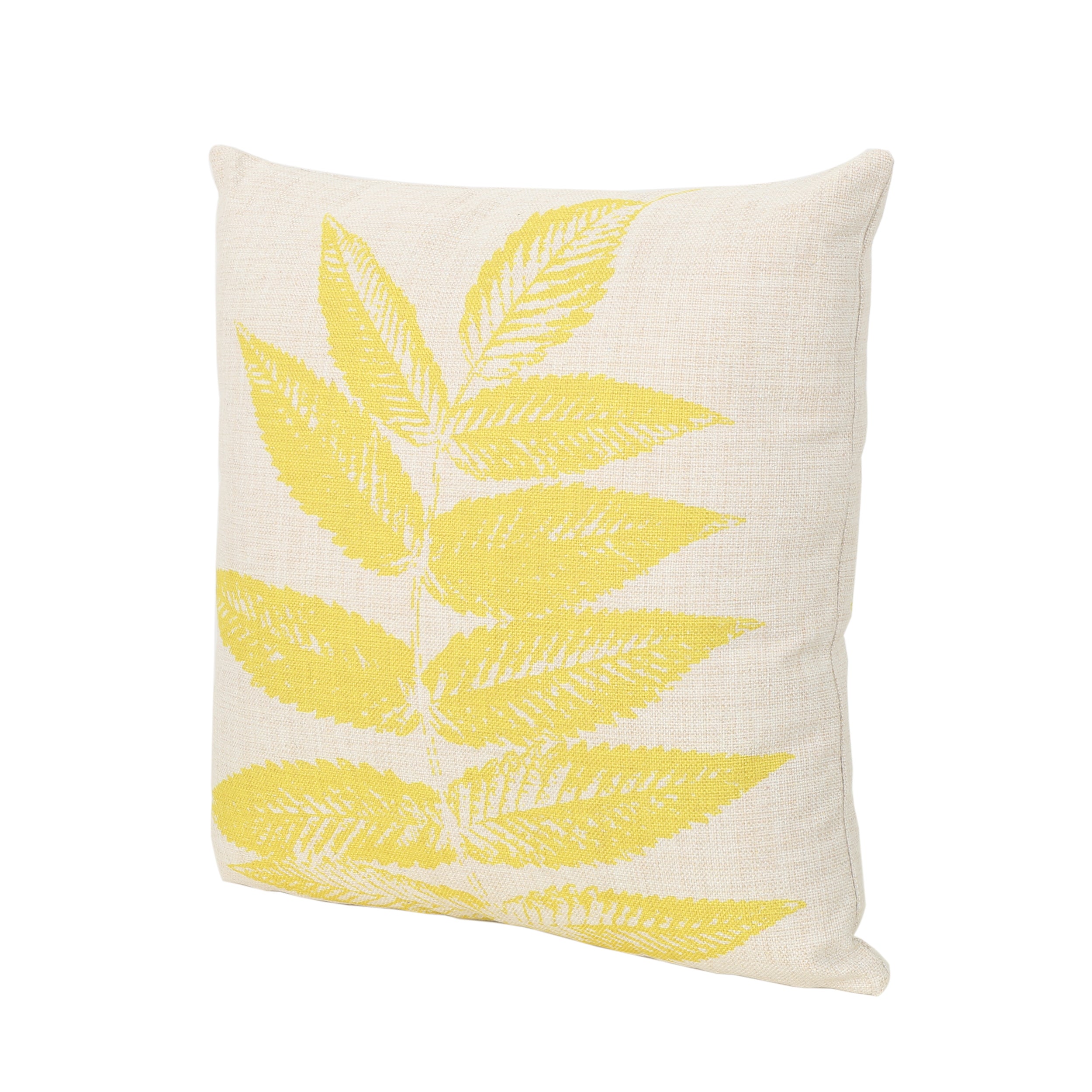 Mark Outdoor Leaves Water Resistant 18-inch Square Pillow, Yellow on Beige