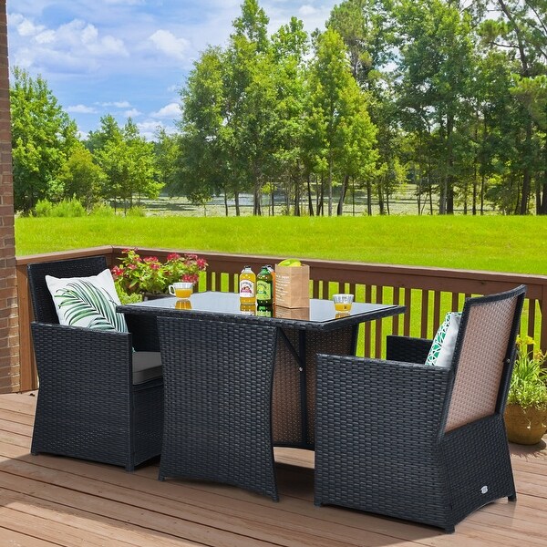 3PCS Patio Wicker Bistro Set PE Rattan Dining Table Set w/ Grey Cushions - Overstock - 37938511