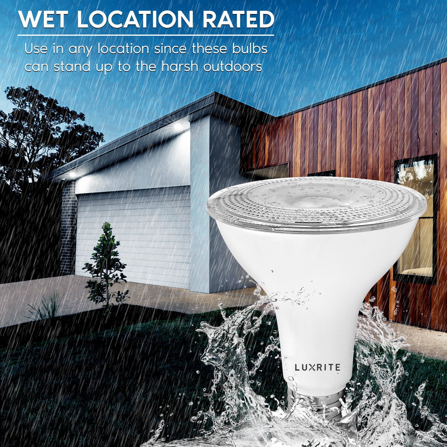 Luxrite 4-Pack LED PAR30 Flood Light Bulb 5000K Bright White 850 Lumens 11W Dimmable Wet Rated E26 Base UL Listed