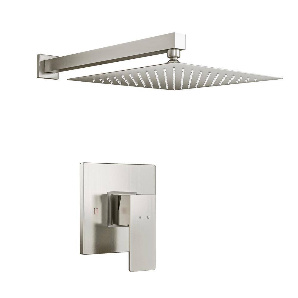 Aosspy 1-Spray Patterns with 1.5 GPM 10 in. Wall Mount Square Ceiling Fixed Shower Head in Brushed Nickel AS-0718