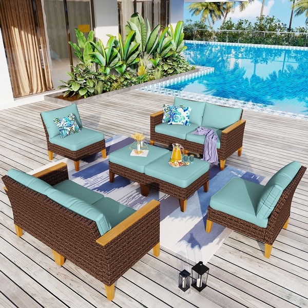 9Piece Outdoor Wicker Sectional Sofa Patio Furniture Luxury Conversation Set，Beige Cushion