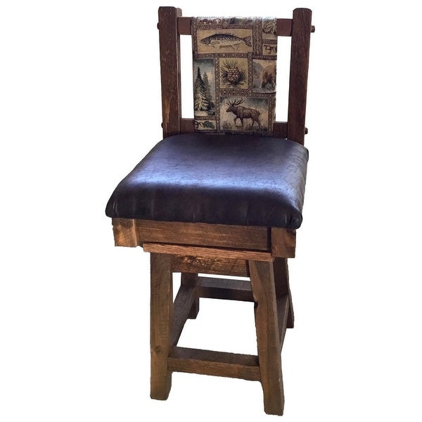 Farmhouse Timber Peg Swivel Upholstered Barstool with Back