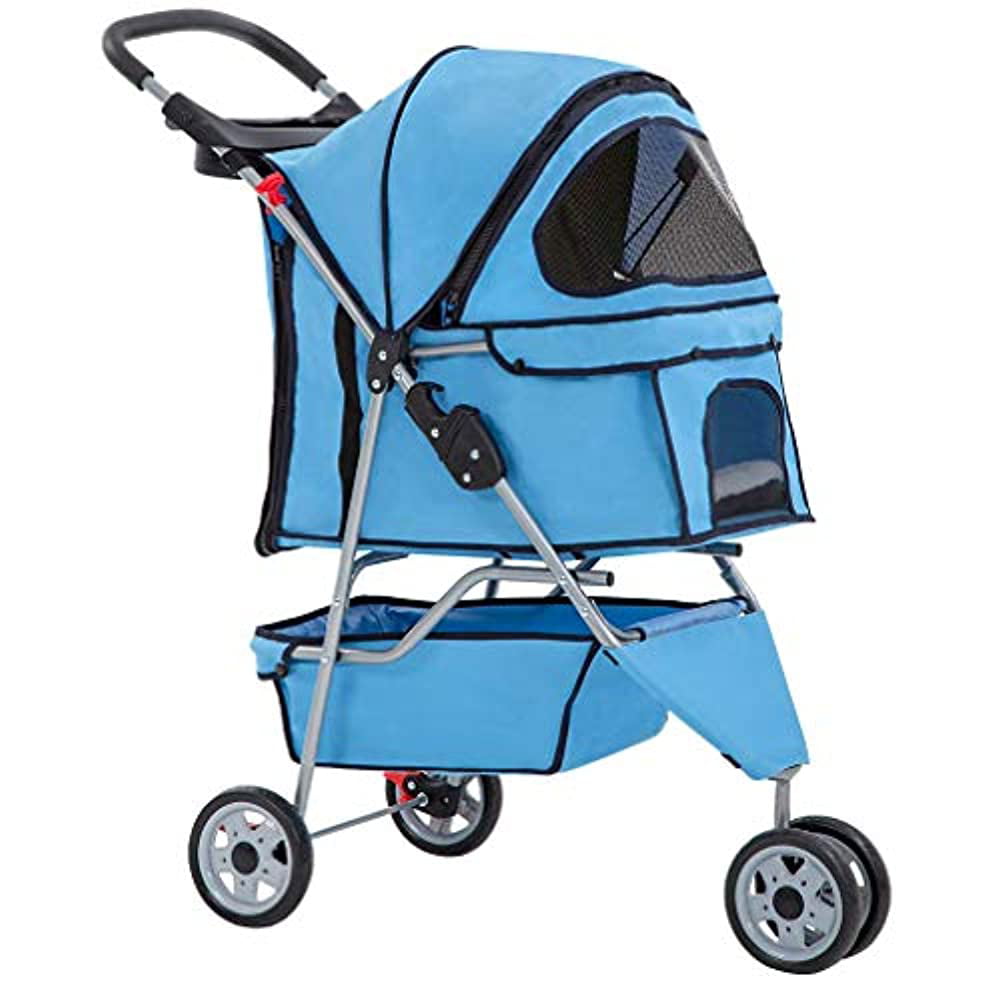 Bestpet Pet Stroller for Medium and Small Dogs， Foldable， 3 Wheels， Waterproof， Blue