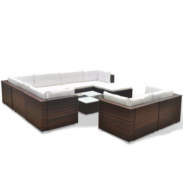 vidaXL 10 Piece Patio Lounge Set with Cushions Poly Rattan Brown