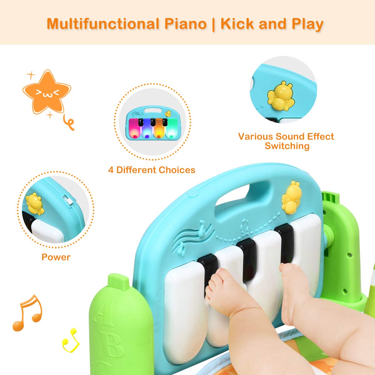 Baby Play Mat, Kick and Play Gym with Detachable Piano