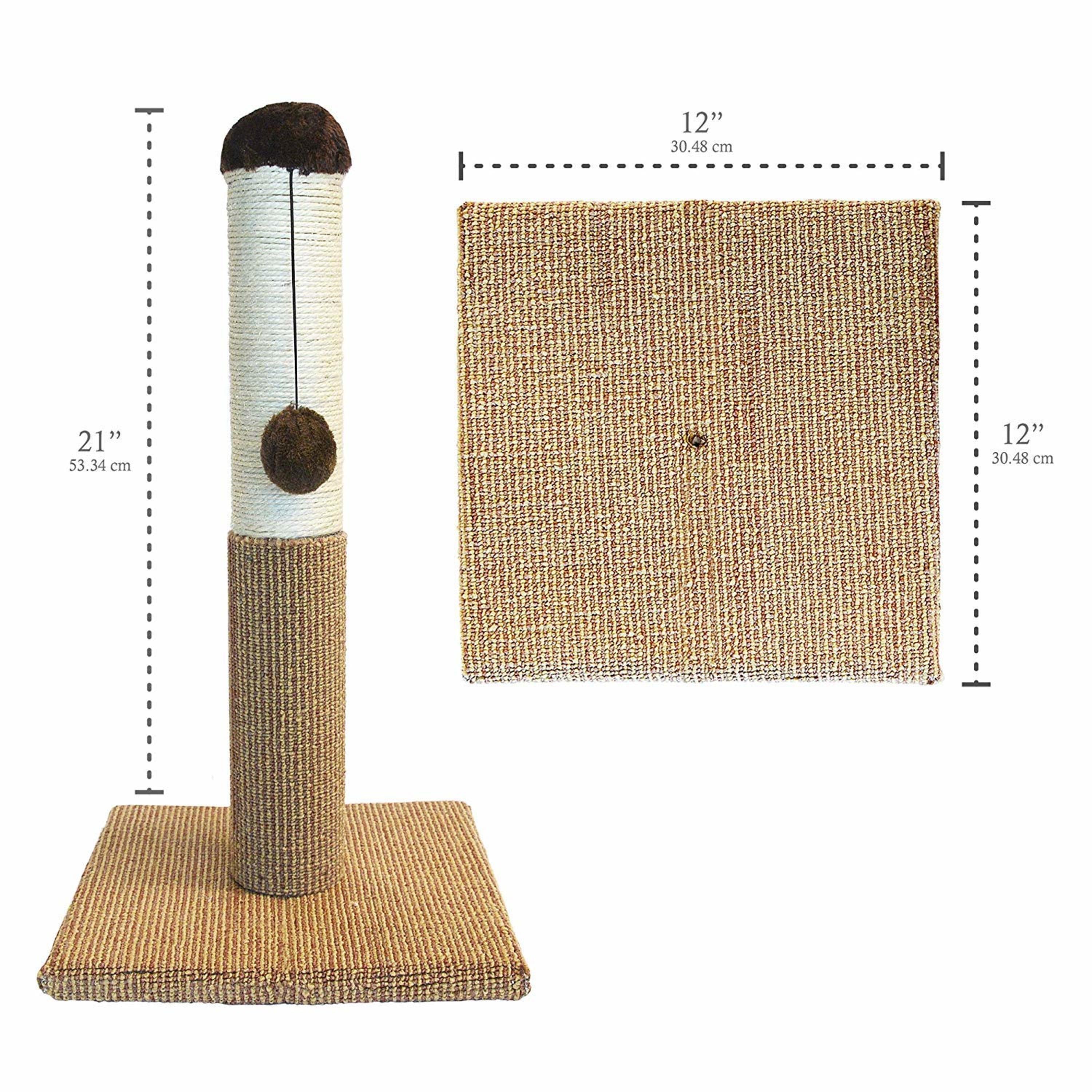 Four Paws Super Catnip Cat Scratching Post， Sisal and Carpet Scratching Post Brown 21 Inches Tall