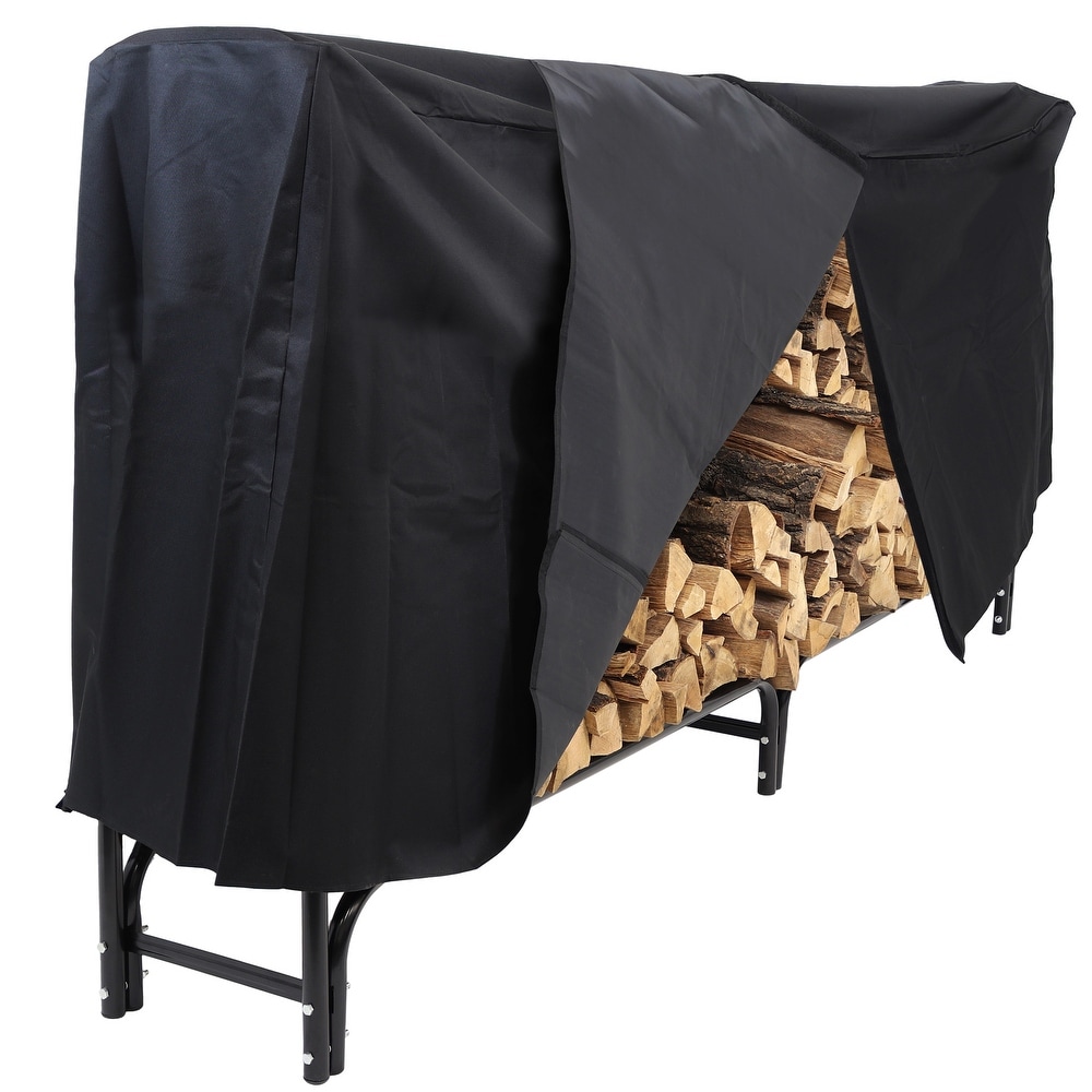 Sunnydaze Black Outdoor Waterproof Firewood Log Rack and Cover   8 Foot