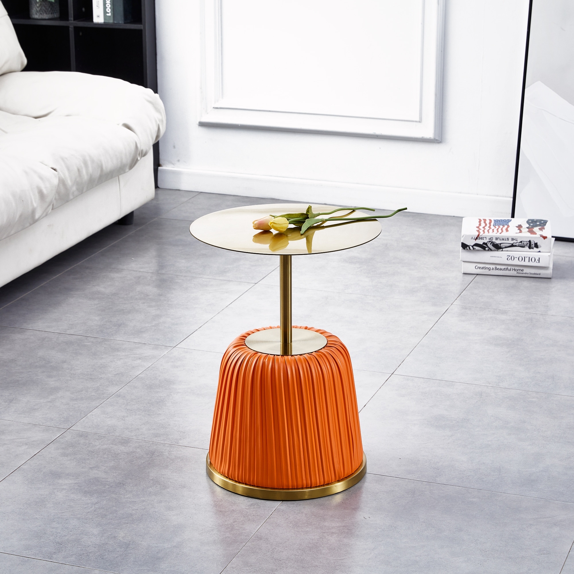 Gold Top with Metal Covered PU Side Table