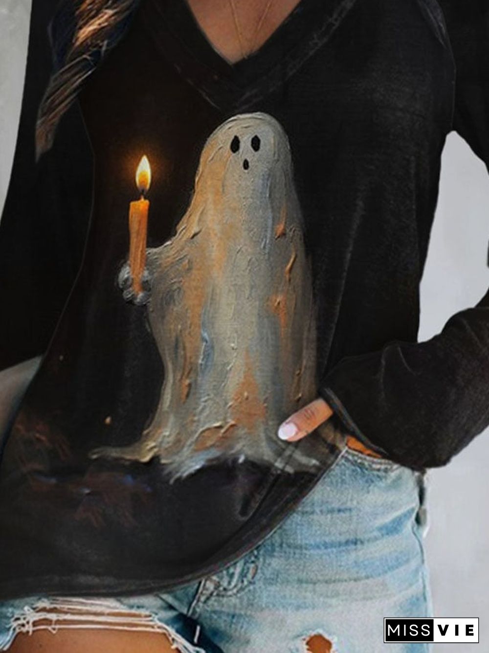 Retro Ghost Painting Candle Print T-Shirt