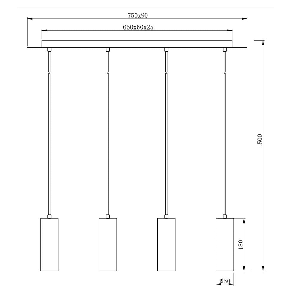 Britalia BR312400432 Matt Black Modern 4 Lamp Cylindrical Spot Bar Pendant Light