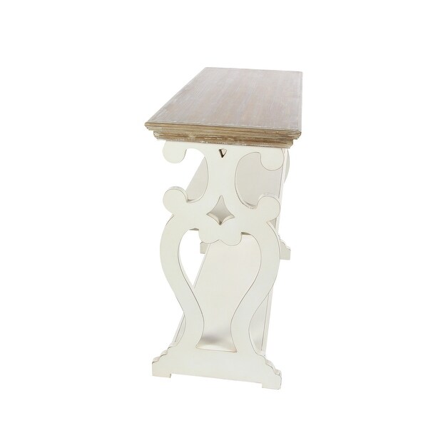 White or Black Wood Scroll Side Frames 2 Shelves Console Table with Brown Wood Top 38