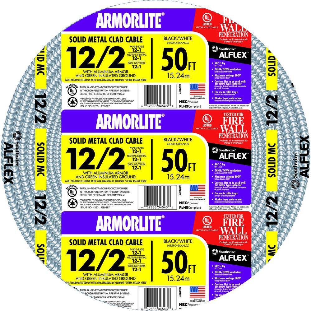 Southwire 122 x 50 ft. Solid CU MC (Metal Clad) Armorlite Cable 68580052