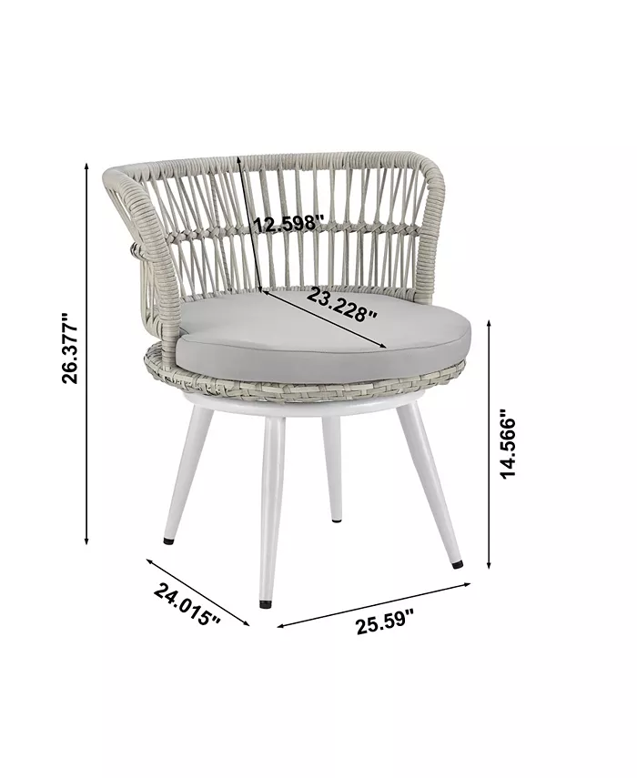 Manhattan Comfort 26.38 3-Piece Steel Polyester Monaco Patio 2-Person Seating Group with End Table with Cushions