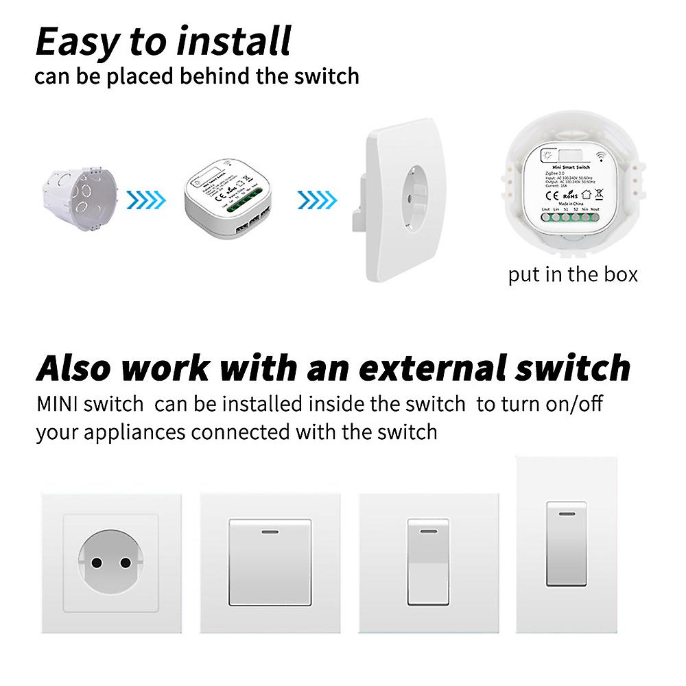 White Zigbee3.0 Smart Light Switch Module App Remote Control/time Schedule/group Sharing/voice Control Works With Amazon Alexa And Google Assistant