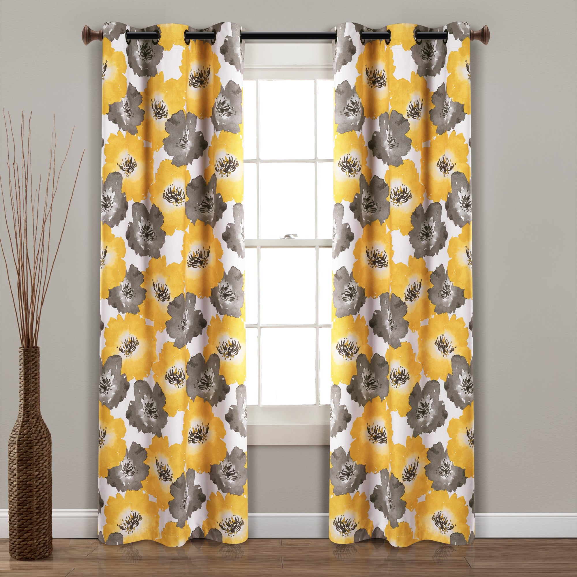 Julie Floral Insulated Grommet Blackout Window Curtain Panel Set