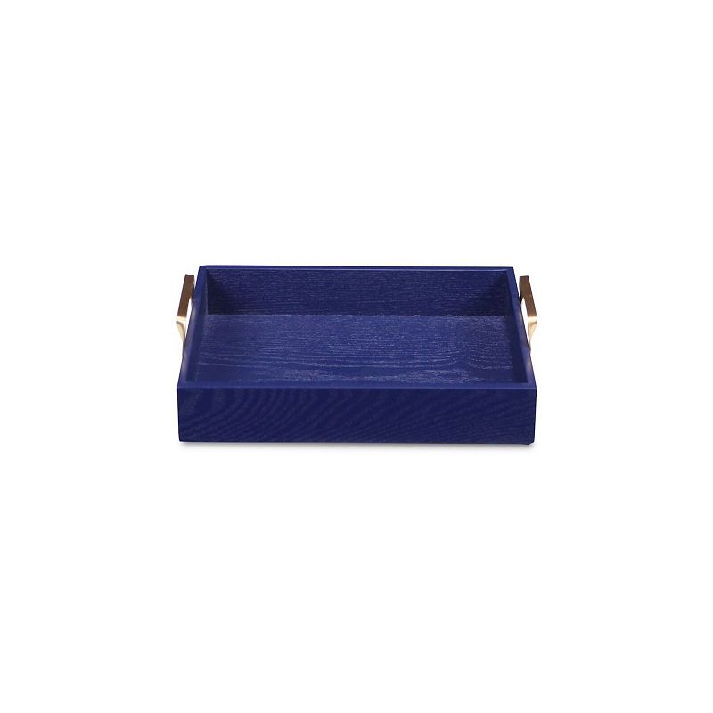 15.75 Blue Handcrafted Tray with Gold Plated Side Handles