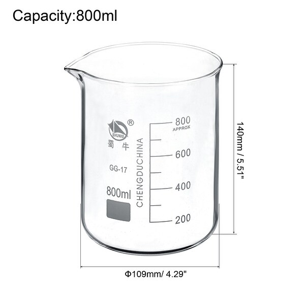 2pcs 800ml Low Form Glass Beaker 3.3 Borosilicate Lab Measuring Cups - Clear