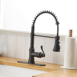 BWE Single-Handle Pull-Down Sprayer 3 Spray High Arc Kitchen Faucet With Deck Plate in Matte Black A-94553-Black