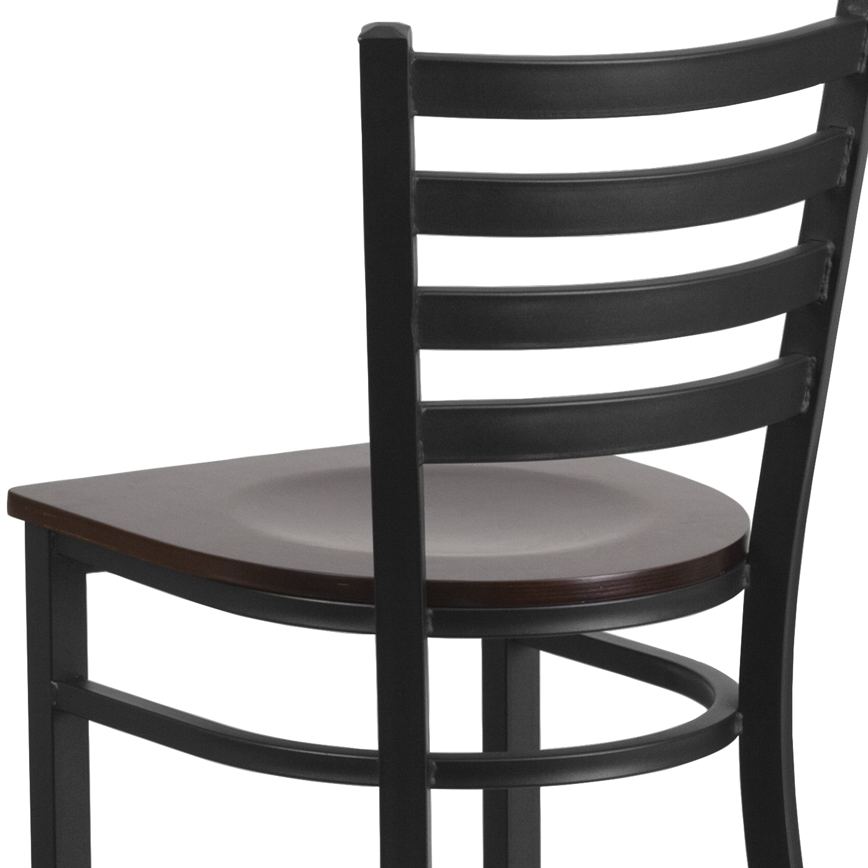 Flash Furniture HERCULES Series Black Ladder Back Metal Restaurant Barstool - Walnut Wood Seat