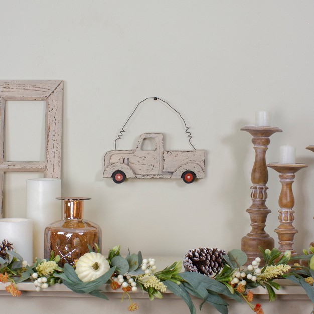 White Wooden Pick Up Truck Fall Harvest Wall Hanging