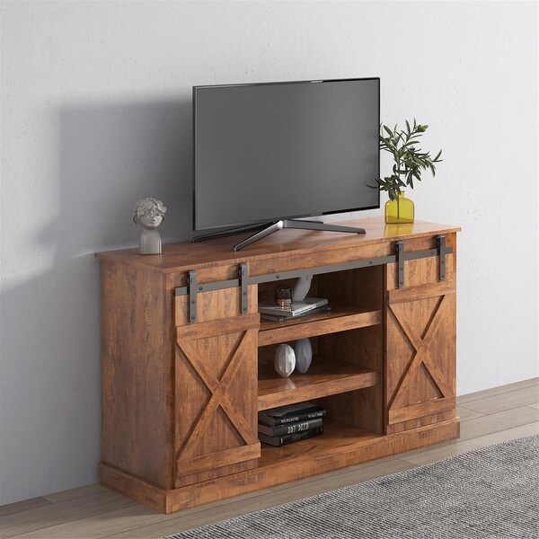 TV Stand Farmhouse Sliding Barn Door Flat Screen Media Console Table