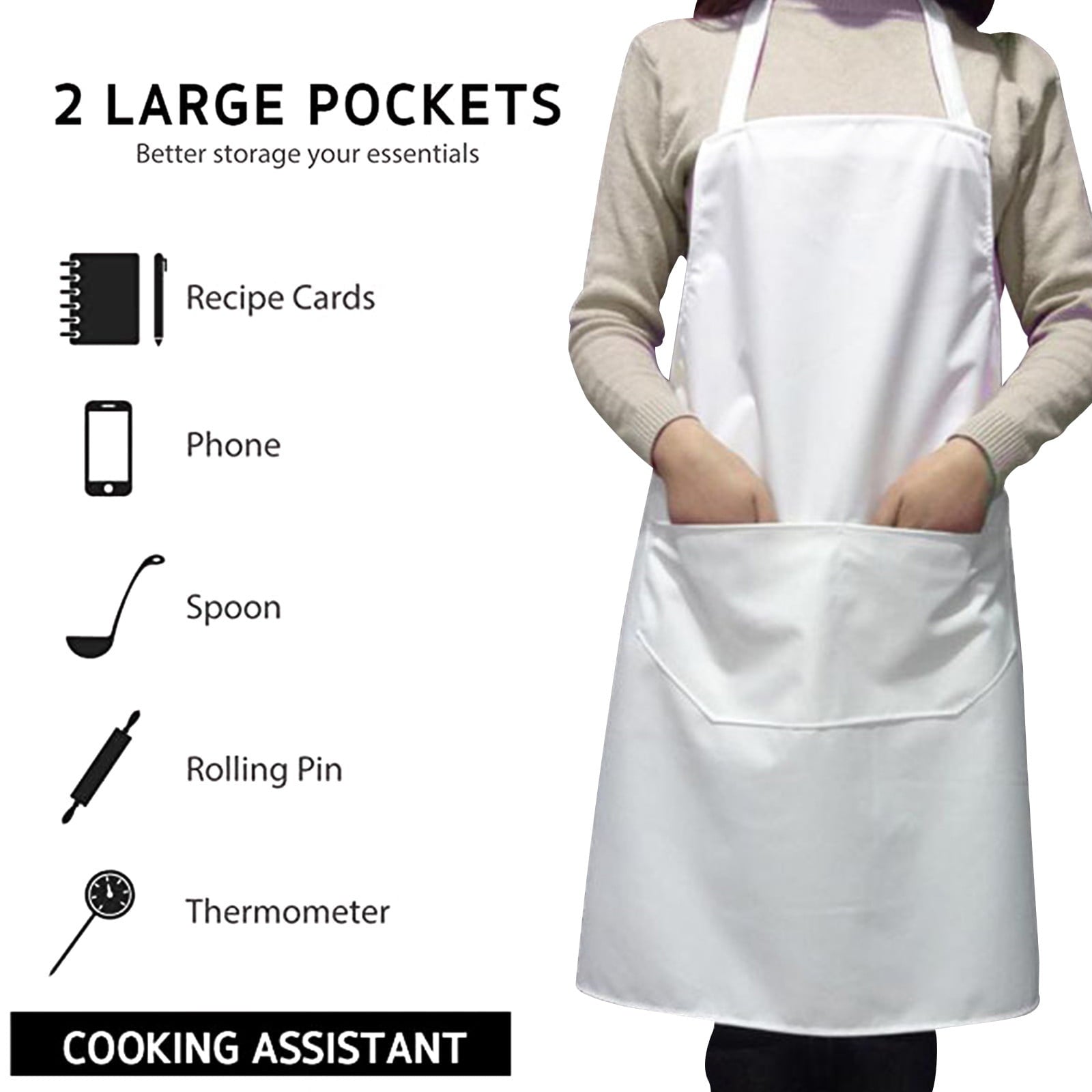 Pompotops (65x75cm) 28 Inches By 35 Inches Pure Cotton Kitchen Apron White Apron