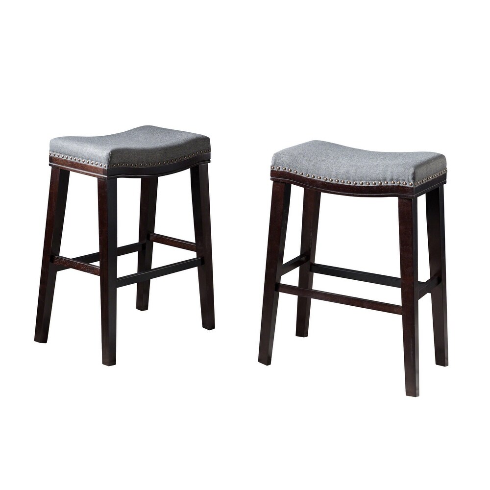 Kimi Contemporary Upholstered Saddle Barstool with Nailhead Trim (Set of 2) by Christopher Knight Home