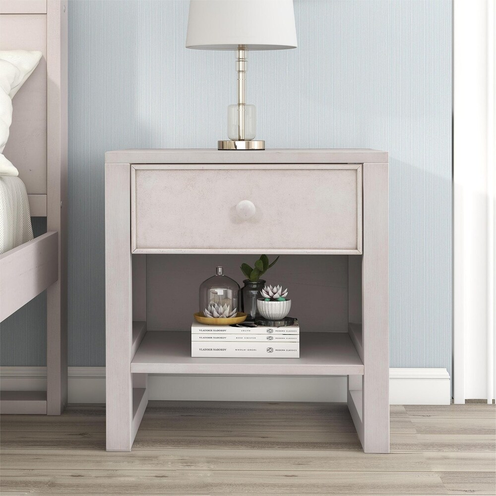 Wooden Nightstand with a Drawer and an Open Storage  End Table for Bedroom