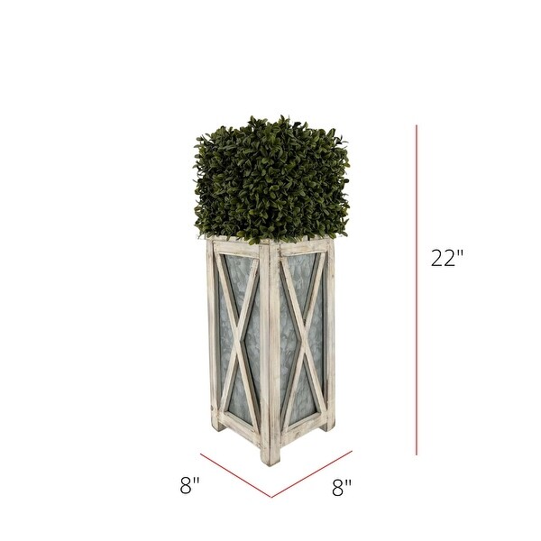 Faux Boxwood Square Topiary in Crisscross Tall Wood/ Metal