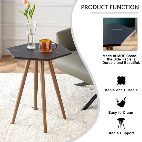 Modern Minimalism Faux Marble Side Table with Dark Gold Metal Legs