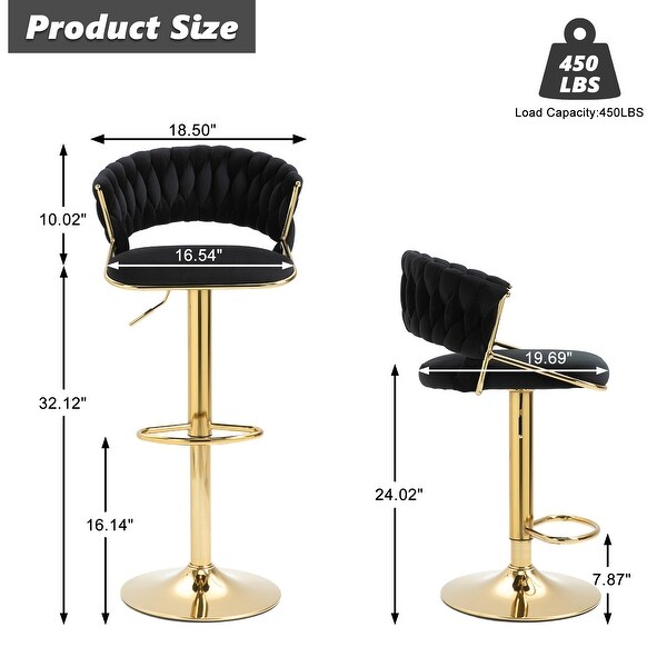 2 Set Modern Bar Stools with Velvet Seat