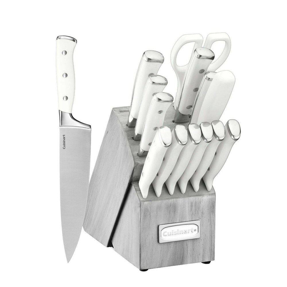 Cuisinart Forged Triple Rivet Collection 15 Piece Cutlery Block Set  White/Grey   5.62 x 10 x 14.5 inches