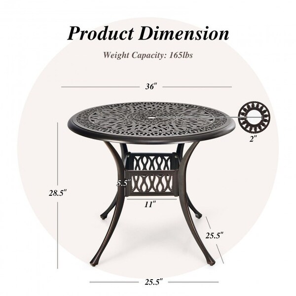 36 Inch Patio Round Dining Bistro Table with Umbrella HoleWine