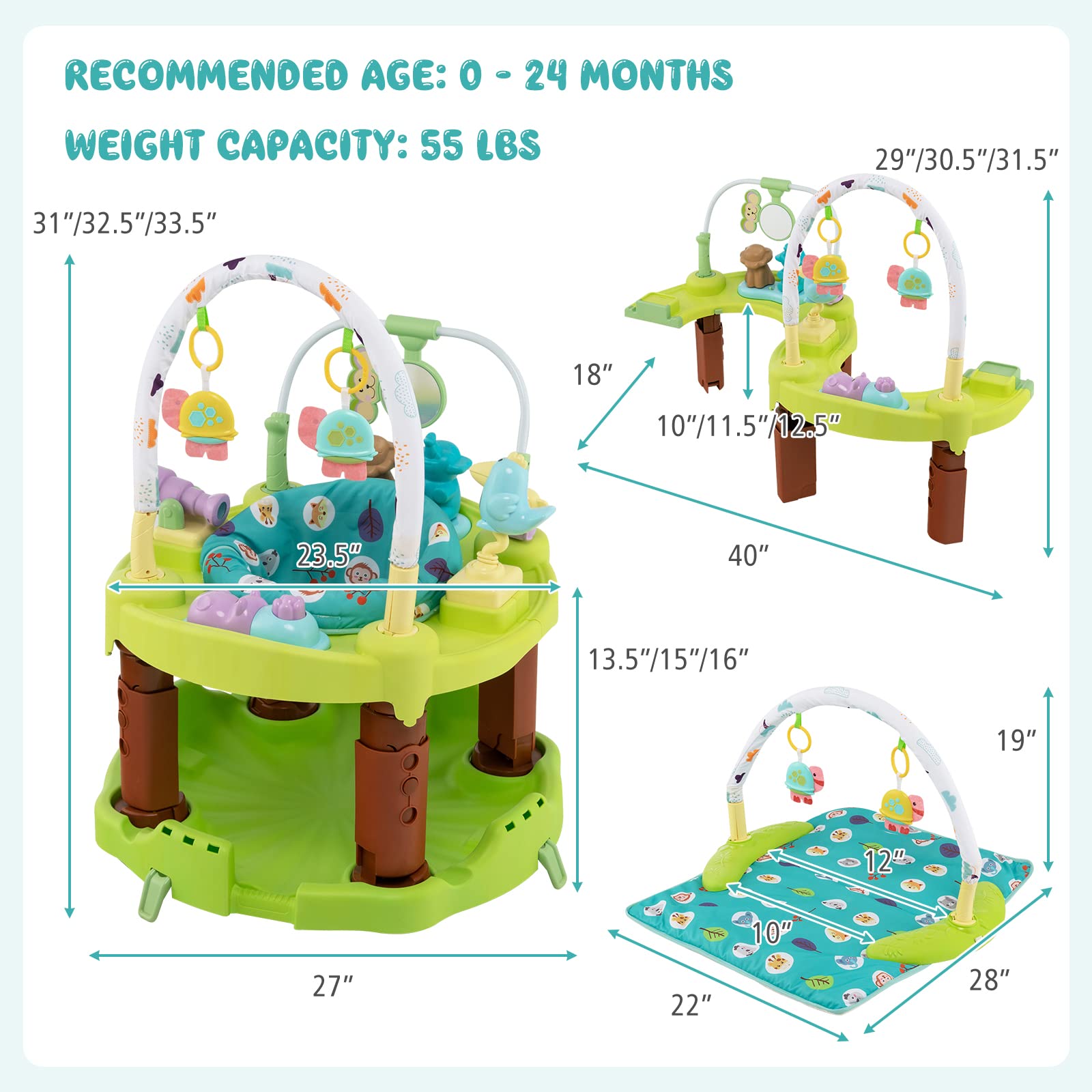 Costzon Baby Activity Center, 3 in 1 Saucer Bouncer & Infant Play Mat & Activity Table