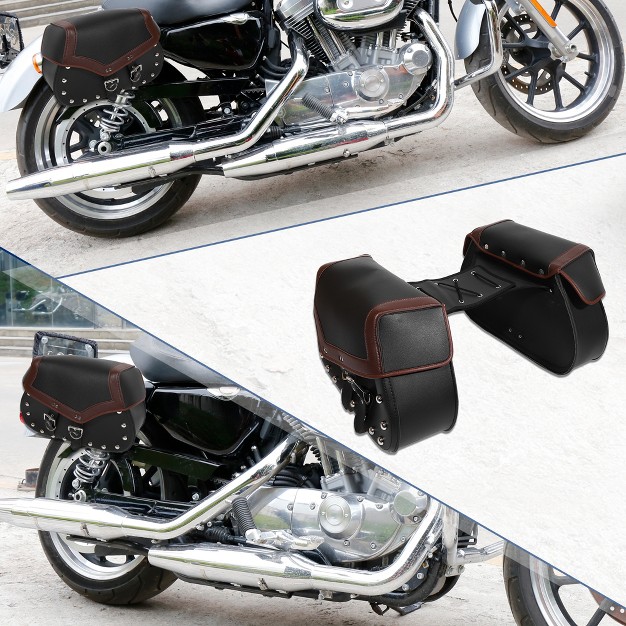 Unique Bargains Adjustable Buckles Motorbike Saddlebag Handlebar Bags Black Brown 1 Pair