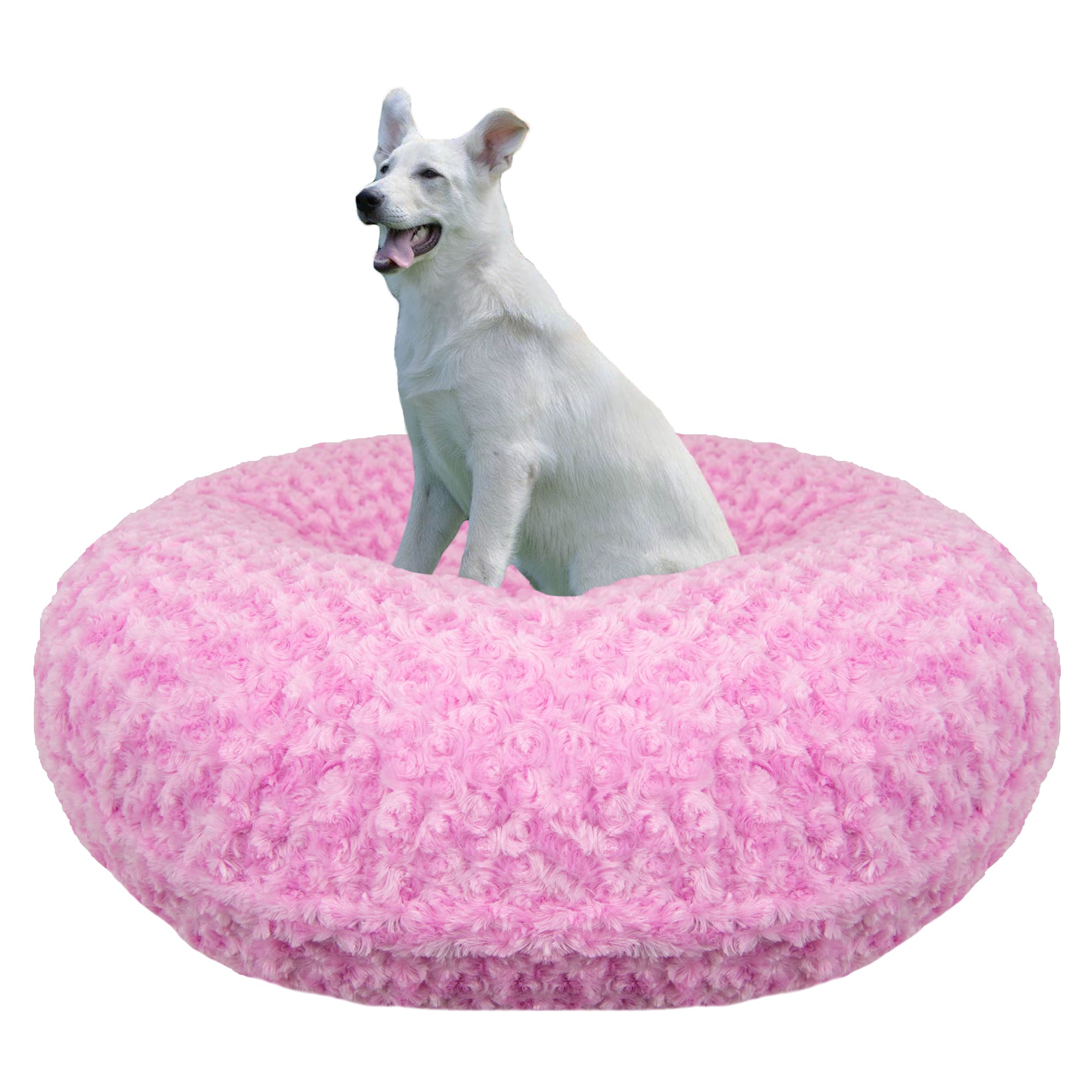 Bessie and Barnie Signature Cotton Candy Luxury Extra Plush Faux Fur Bagel Dog Bed， 24